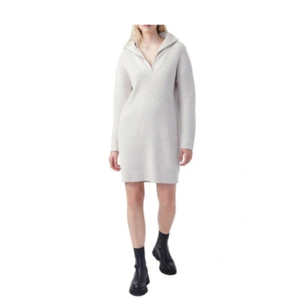 French Connection Quarter Zip Long Sleeve Rib Sweater Dress XS